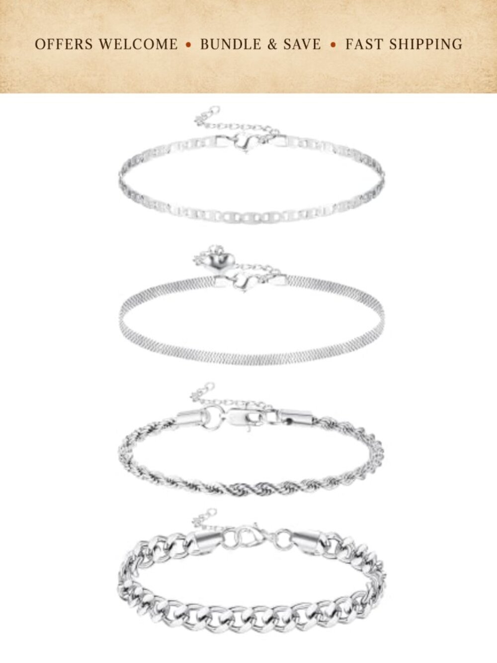 Stainless Steel Chain Anklet Set Dainty Boho Layered Link Adjustable